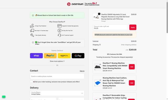 DeerRun checkout page showing DeerRun discount code box | Screenshot taken by SimplyCodes community member on Sep 21, 2025