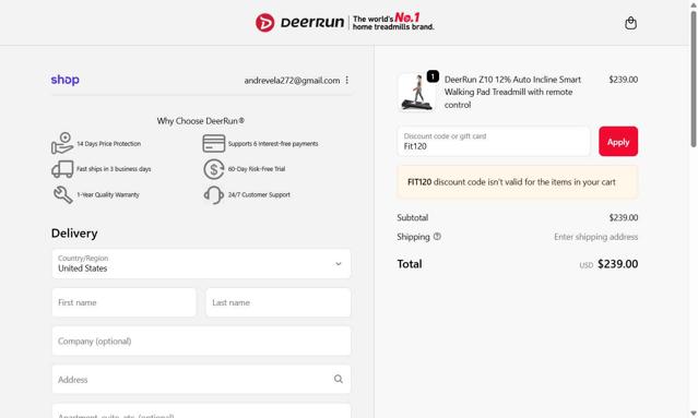 DeerRun checkout page showing DeerRun discount code box | Screenshot taken by SimplyCodes community member on Sep 19, 2025