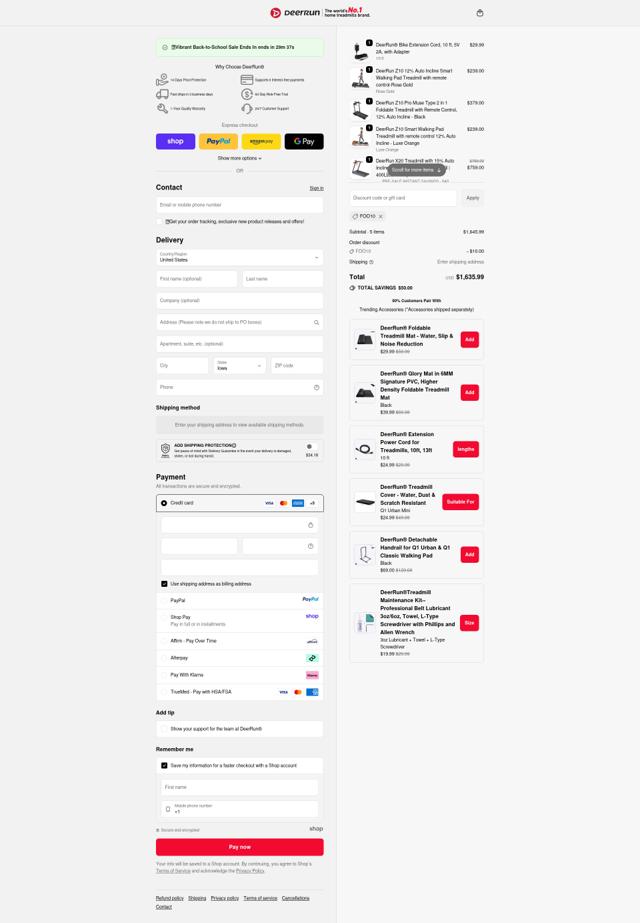 DeerRun checkout page showing DeerRun discount code box | Screenshot taken by SimplyCodes community member on Sep 19, 2025