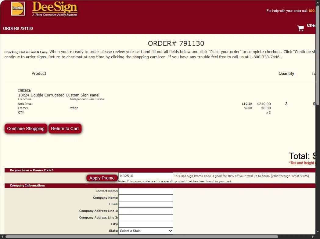 Dee Sign checkout page showing Dee Sign promo code box | Screenshot taken by SimplyCodes community member on Dec 5, 2025
