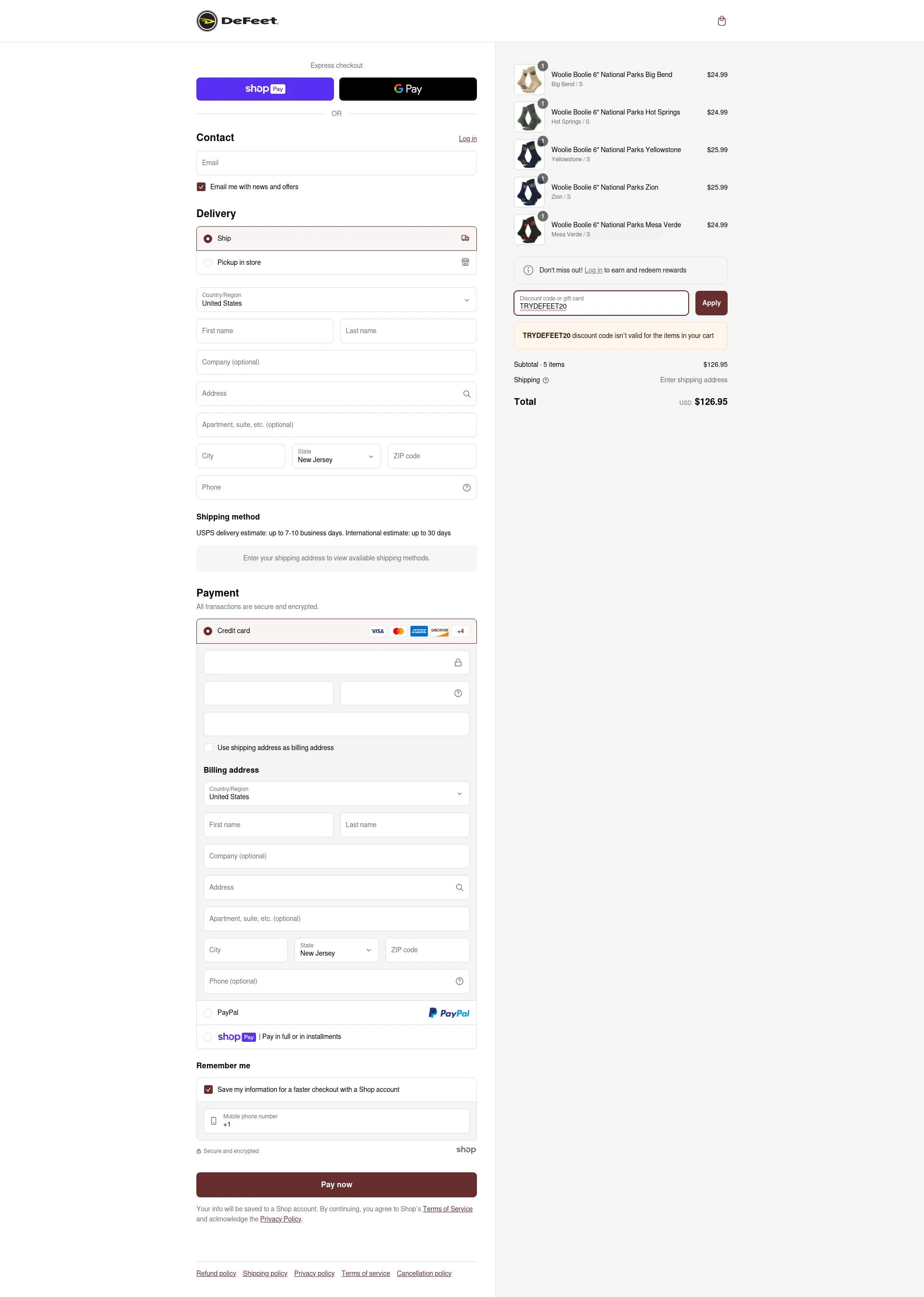 DeFeet checkout page showing DeFeet discount code box | Screenshot taken by SimplyCodes community member on Mar 12, 2025