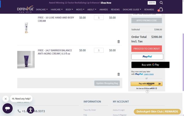 DefenAge checkout page showing DefenAge promo code box | Screenshot taken by SimplyCodes community member on Aug 8, 2025