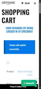 defense10 coupon verification screenshot