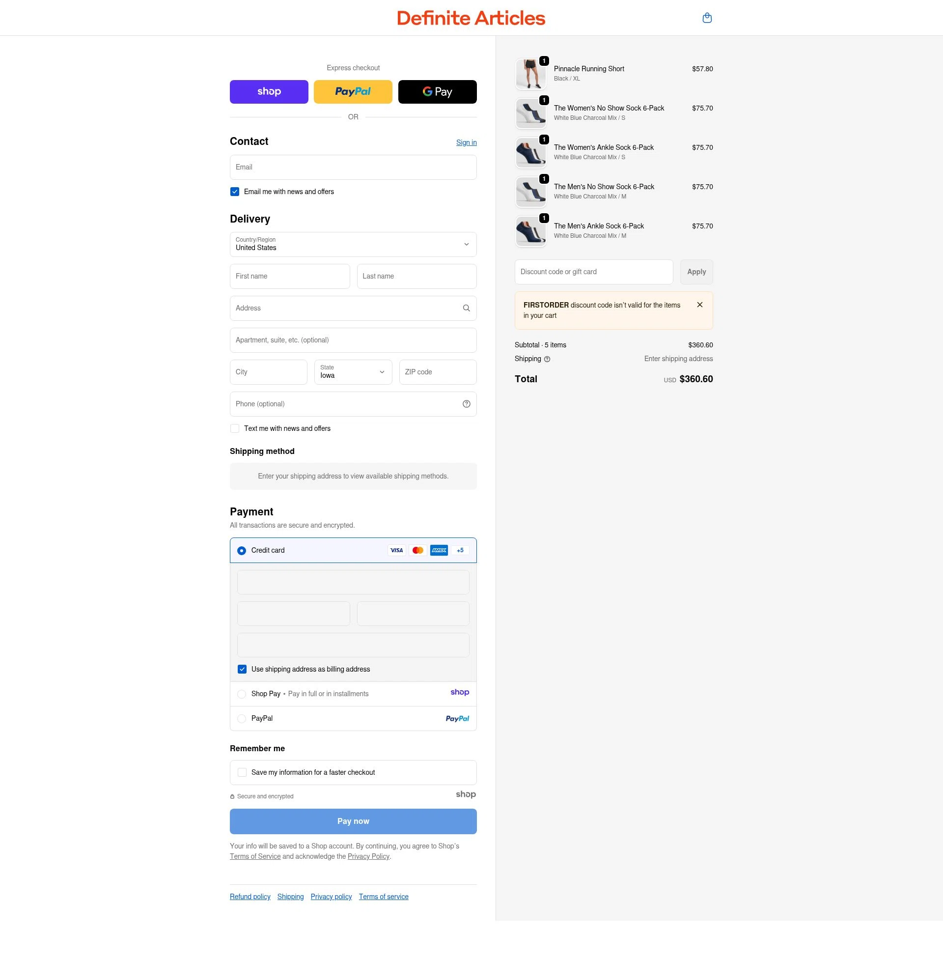 Definite Articles checkout page showing Definite Articles promo code box | Screenshot taken by SimplyCodes community member on Dec 31, 2025
