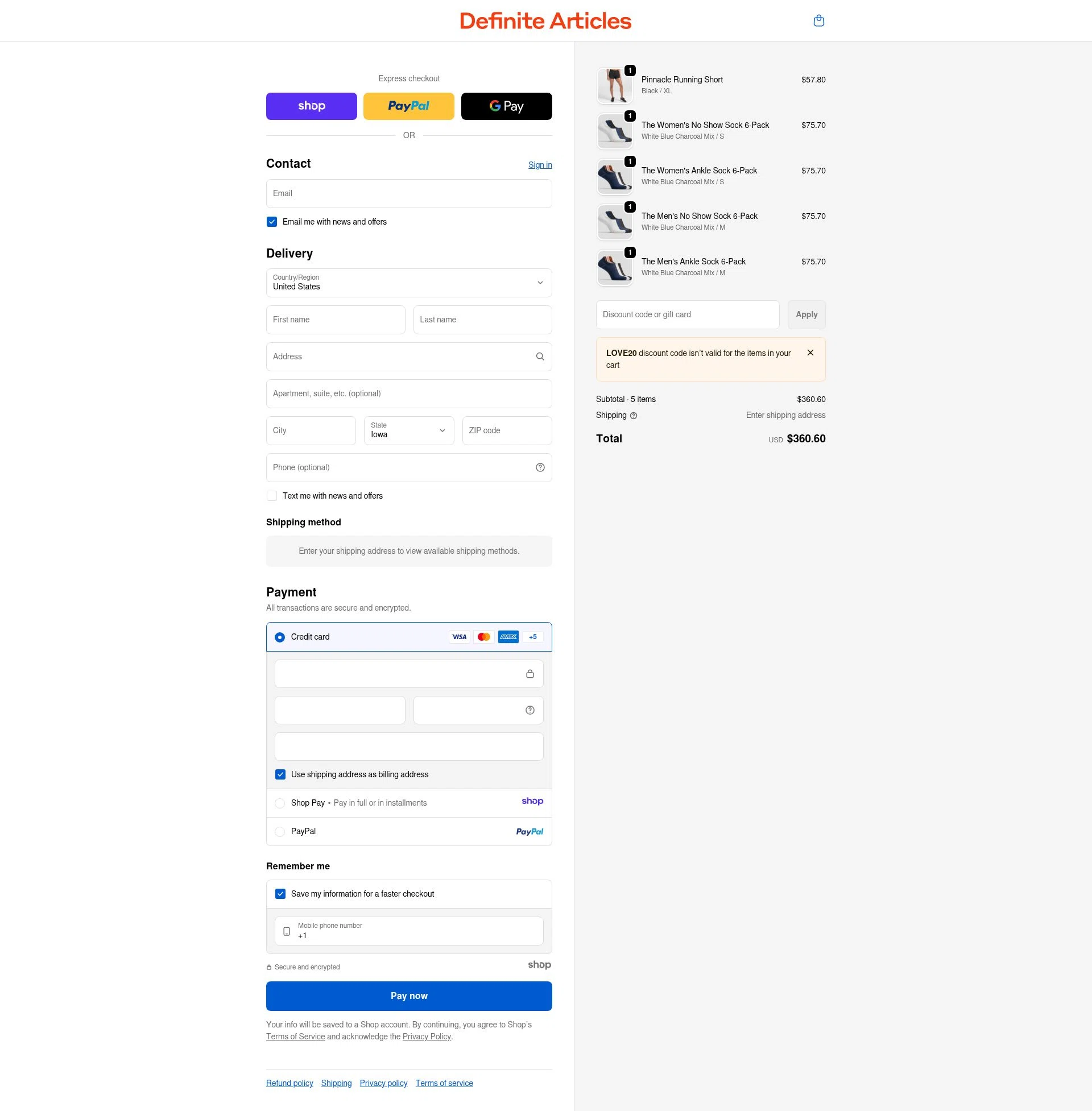 Definite Articles checkout page showing Definite Articles promo code box | Screenshot taken by SimplyCodes community member on Dec 31, 2025