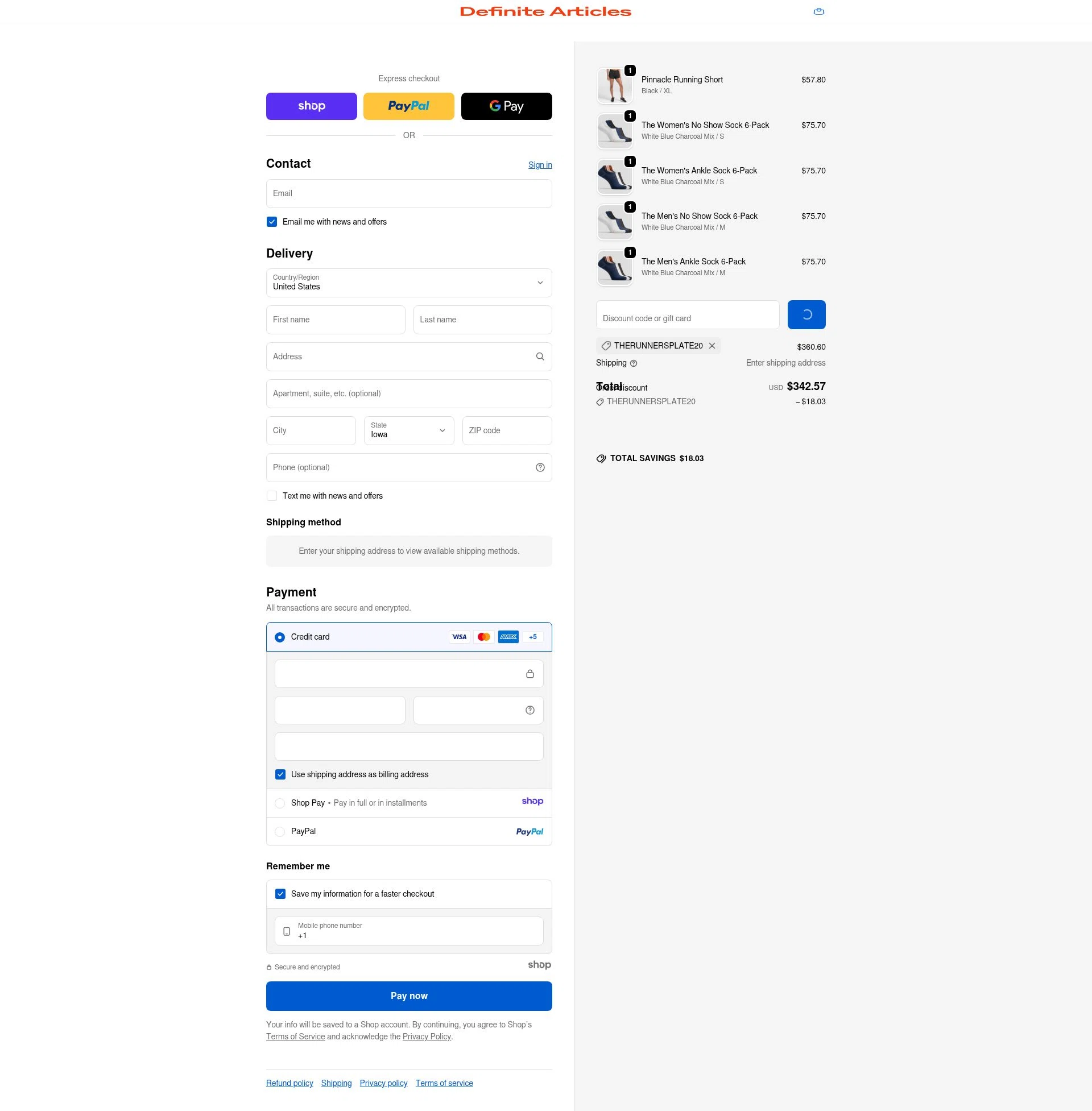 Definite Articles checkout page showing Definite Articles promo code box | Screenshot taken by SimplyCodes community member on Dec 31, 2025