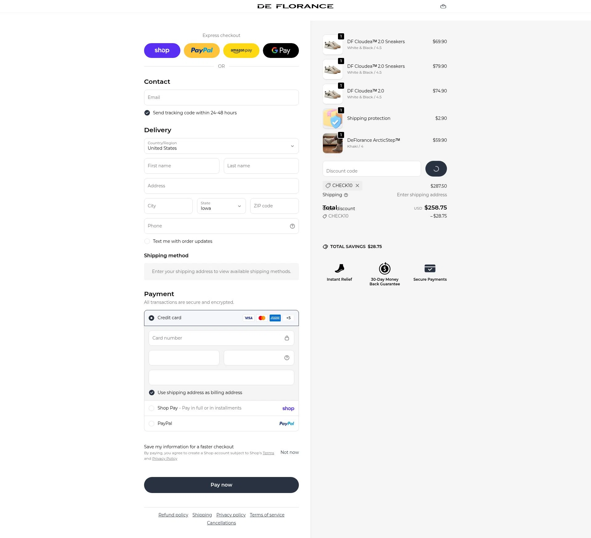 Deflorance checkout page showing Deflorance discount code box | Screenshot taken by SimplyCodes community member on Feb 18, 2026
