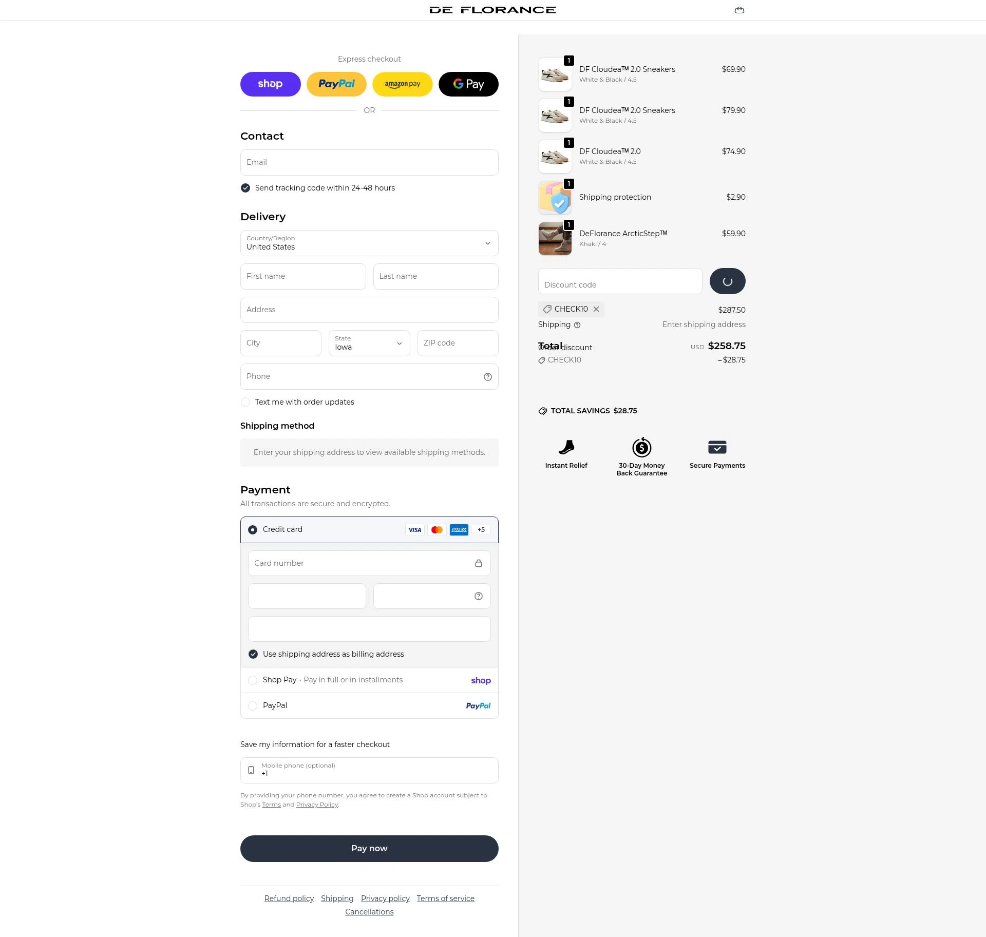 Deflorance checkout page showing Deflorance discount code box | Screenshot taken by SimplyCodes community member on Feb 5, 2026