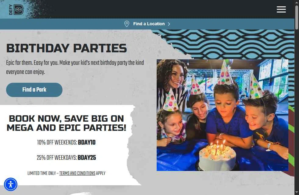 DEFY Trampoline Parks checkout page showing DEFY Trampoline Parks promo code box | Screenshot taken by SimplyCodes community member on Dec 27, 2025