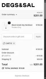 Degs & Sal coupon verification screenshot