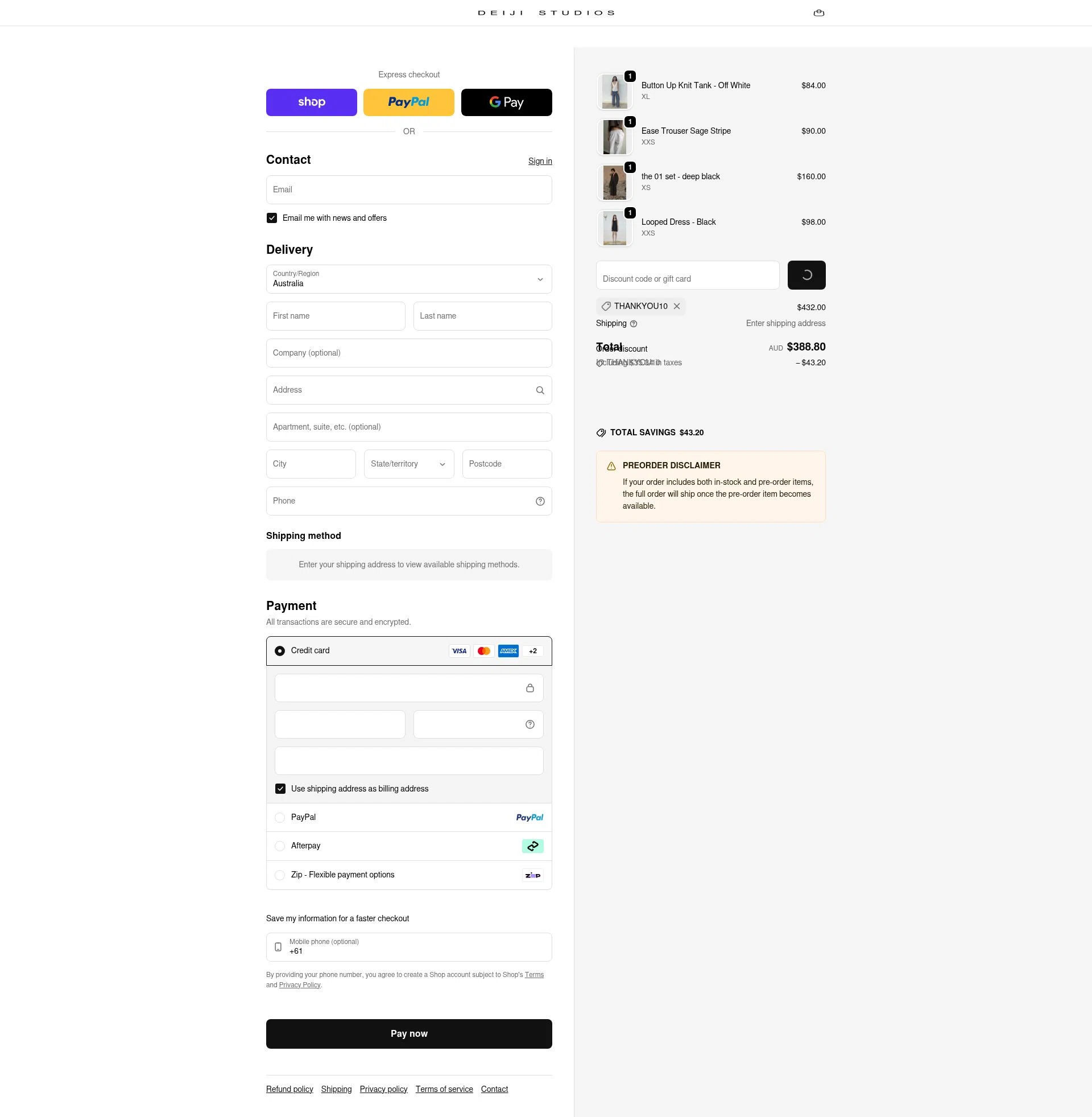 Deiji Studios checkout page showing Deiji Studios discount code box | Screenshot taken by SimplyCodes community member on Feb 1, 2026