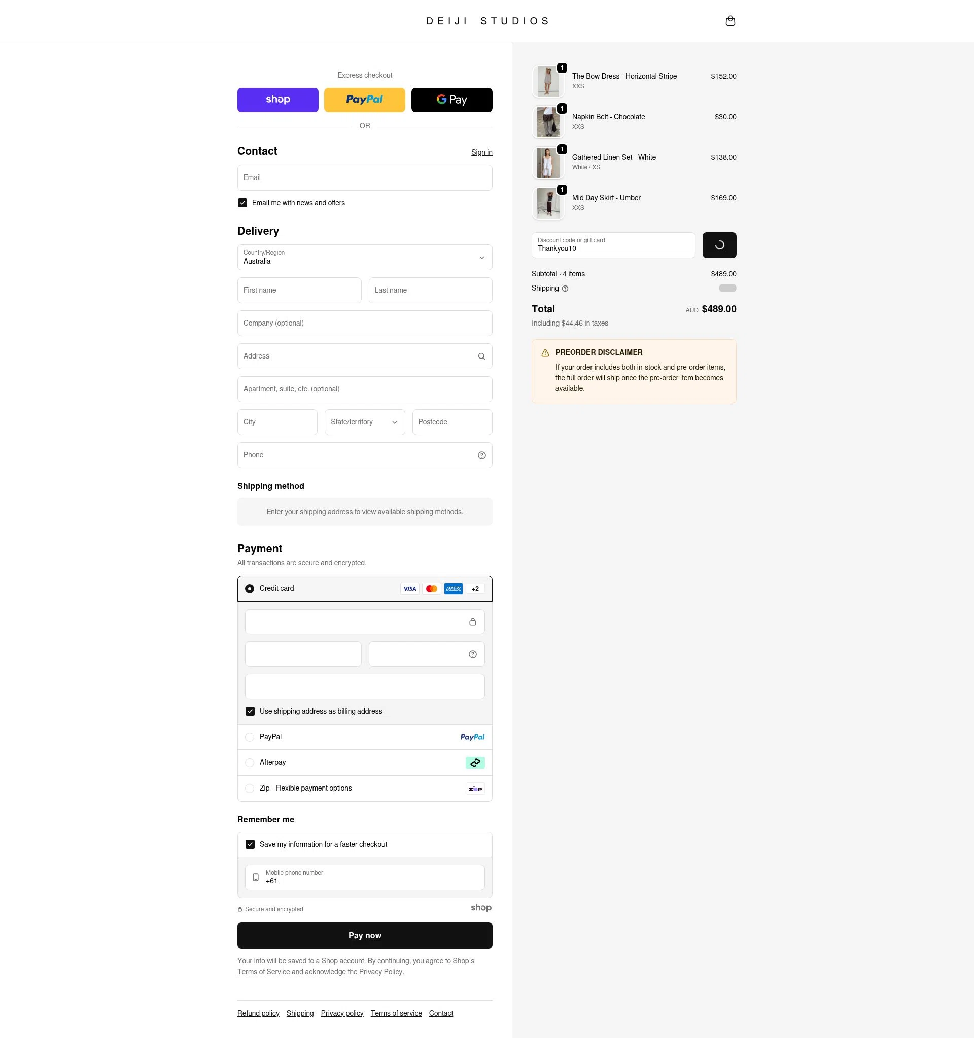Deiji Studios checkout page showing Deiji Studios discount code box | Screenshot taken by SimplyCodes community member on Dec 29, 2025