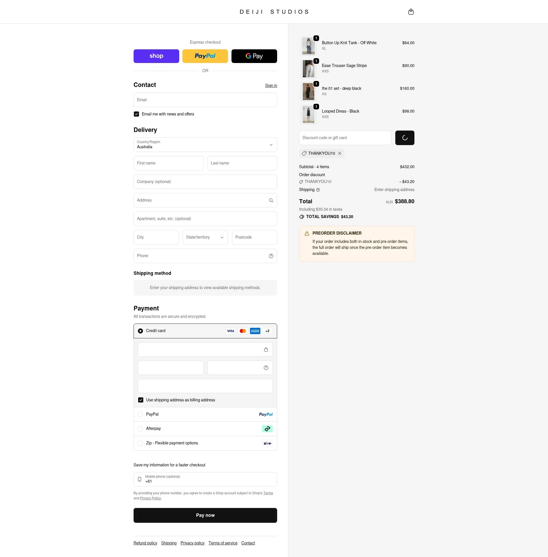 Deiji Studios checkout page showing Deiji Studios discount code box | Screenshot taken by SimplyCodes community member on Jan 8, 2026