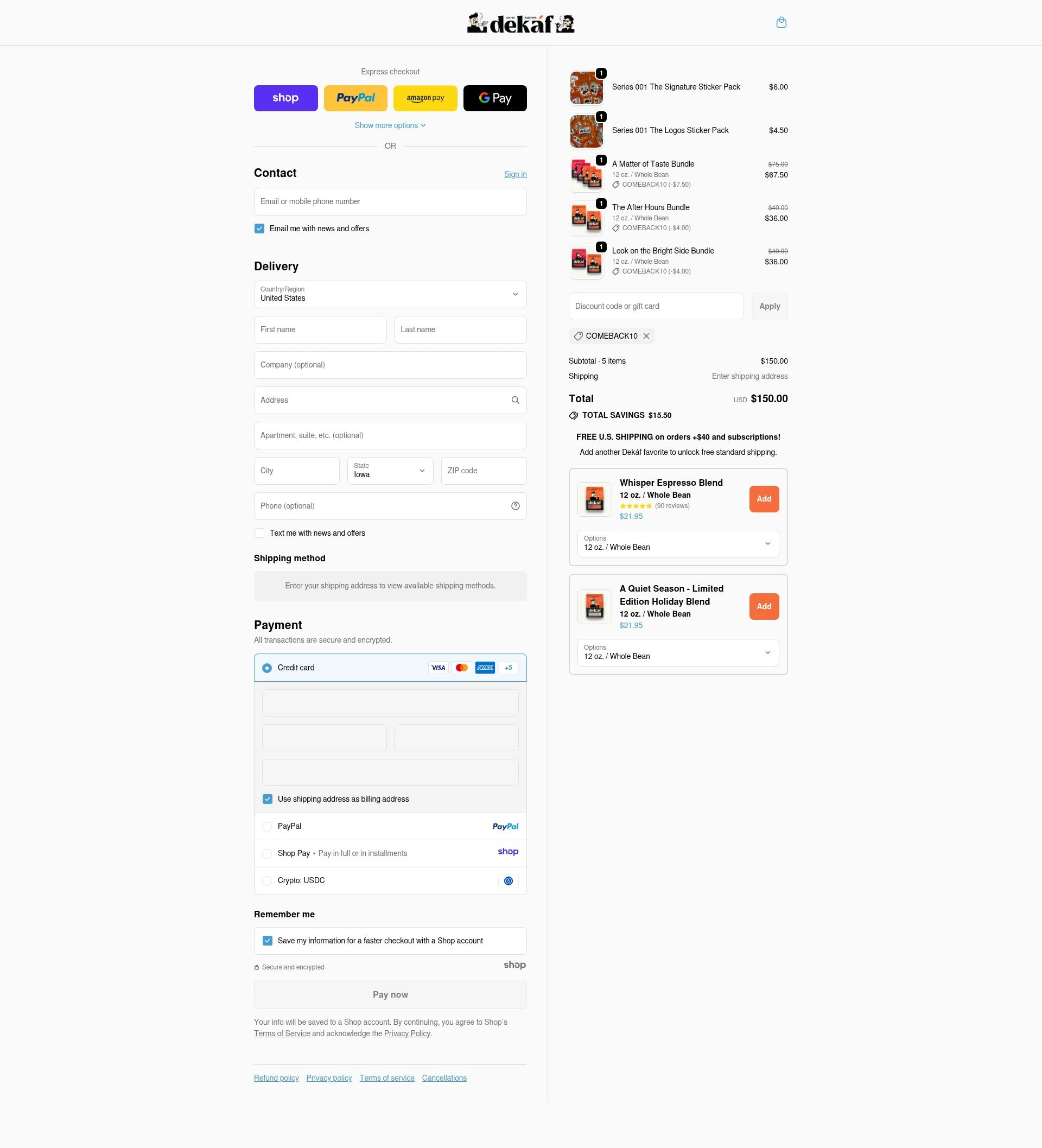 DEKAF checkout page showing DEKAF promo code box | Screenshot taken by SimplyCodes community member on Dec 8, 2025