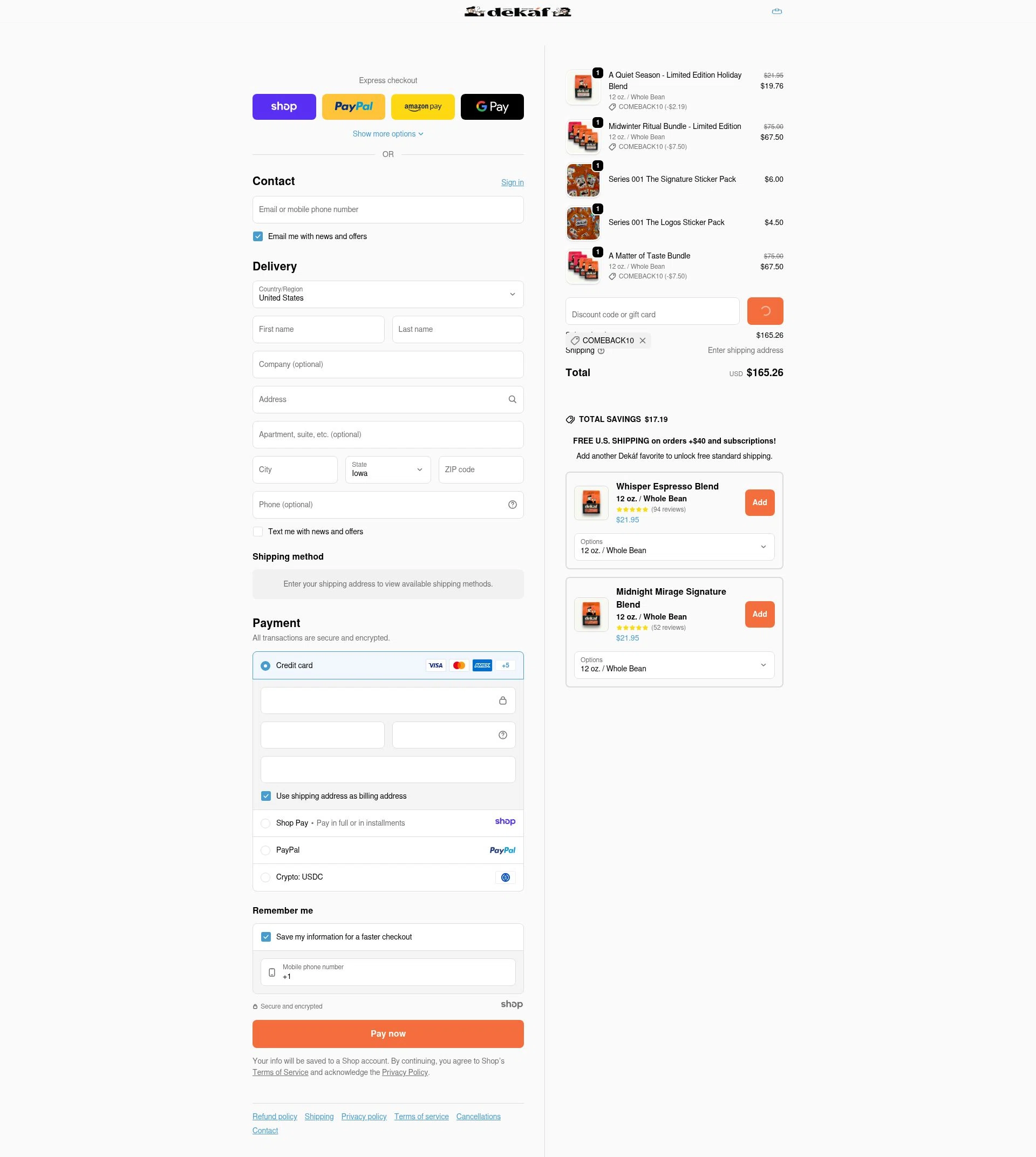 DEKAF checkout page showing DEKAF promo code box | Screenshot taken by SimplyCodes community member on Jan 5, 2026