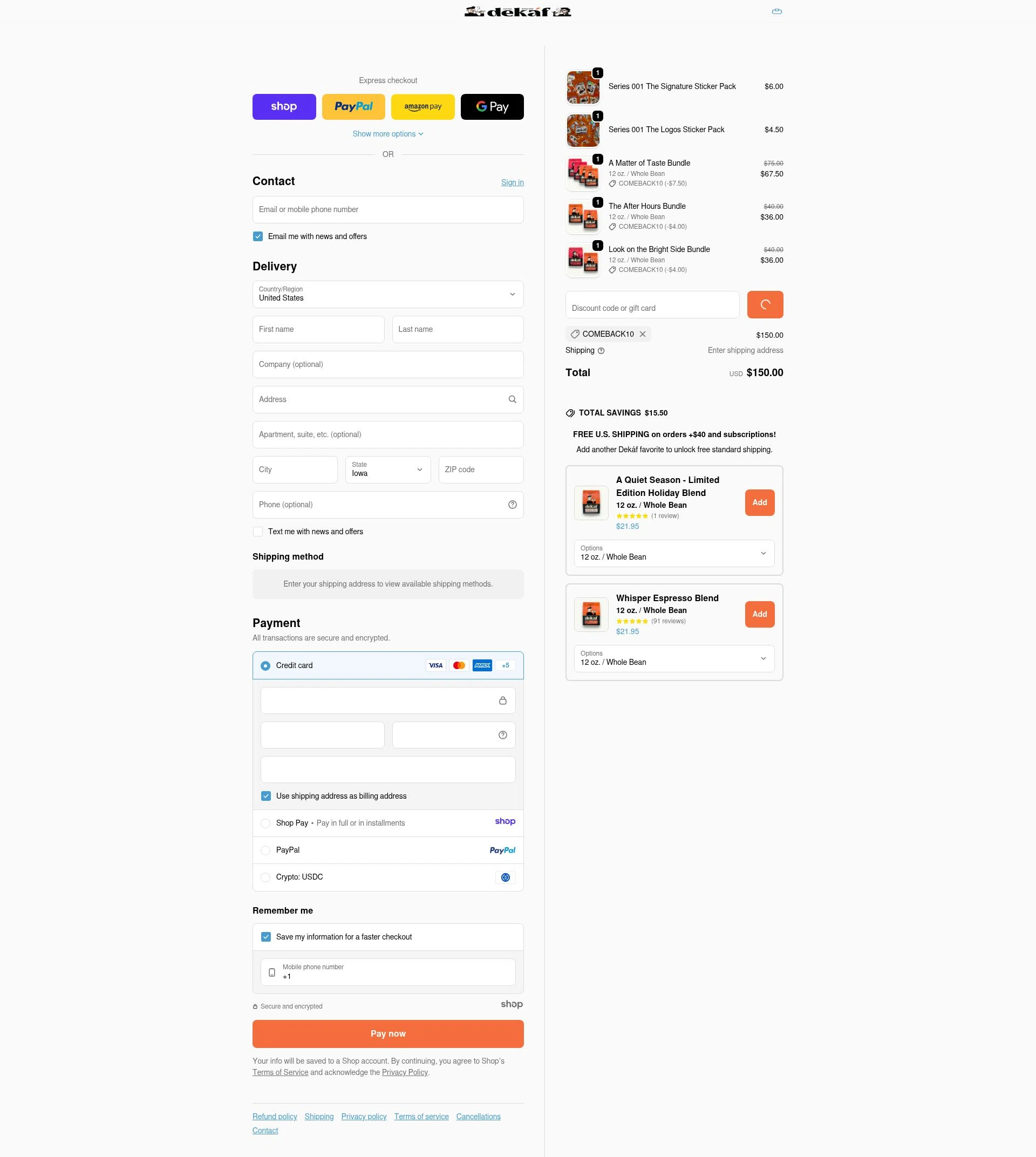 DEKAF checkout page showing DEKAF promo code box | Screenshot taken by SimplyCodes community member on Dec 21, 2025