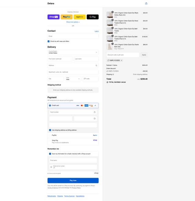 DelaraHome checkout page showing DelaraHome promo code box | Screenshot taken by SimplyCodes community member on Aug 27, 2025