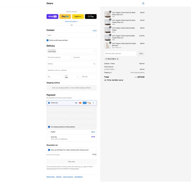 DelaraHome checkout page showing DelaraHome promo code box | Screenshot taken by SimplyCodes community member on Aug 27, 2025