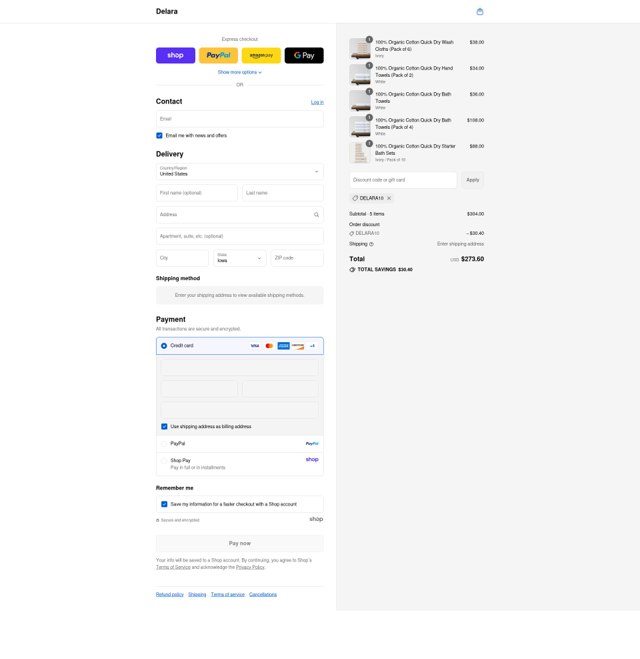 DelaraHome checkout page showing DelaraHome promo code box | Screenshot taken by SimplyCodes community member on Sep 4, 2025