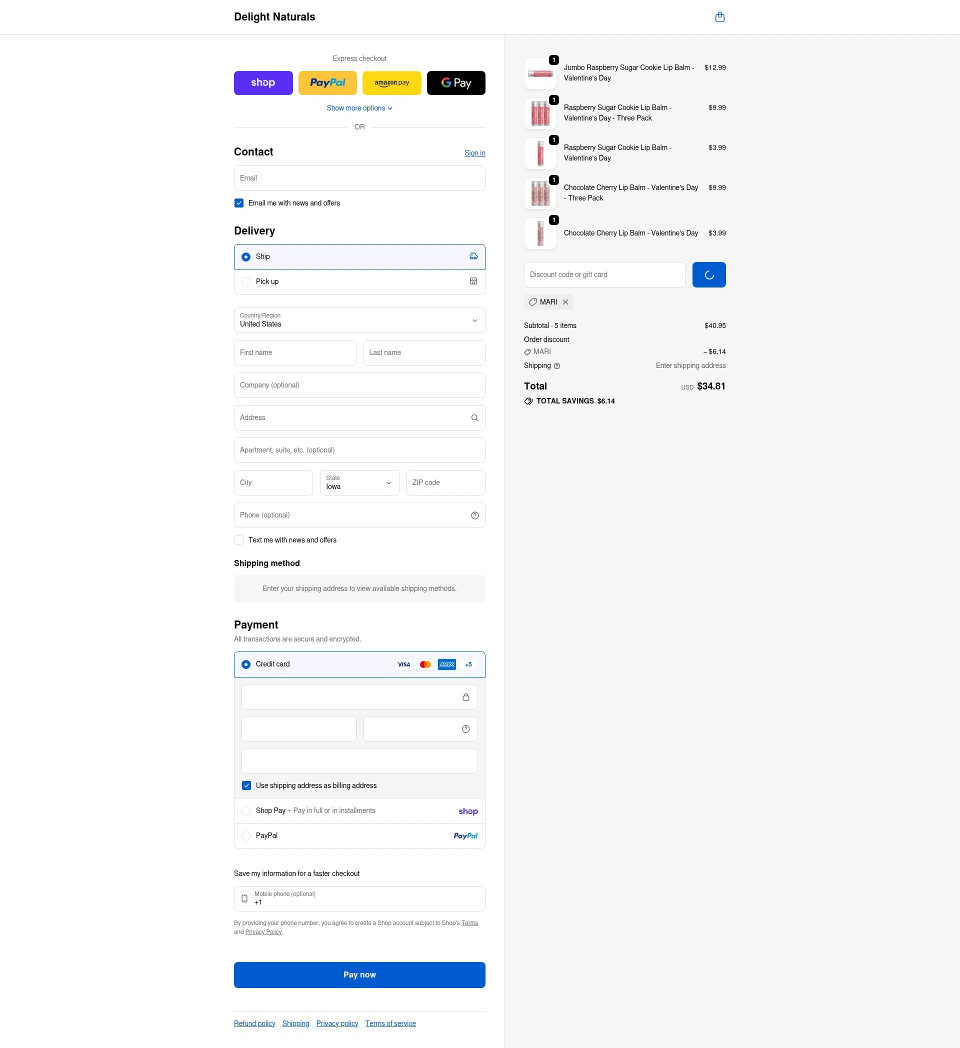Delight Naturals checkout page showing Delight Naturals promo code box | Screenshot taken by SimplyCodes community member on Feb 7, 2026