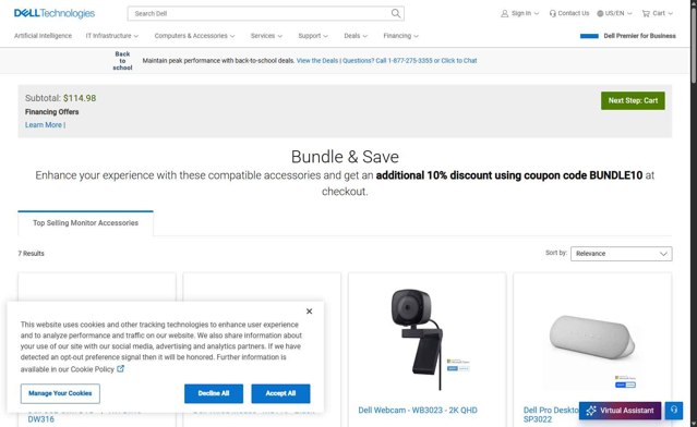 Dell checkout page showing Dell coupon code box | Screenshot taken by SimplyCodes community member on Aug 14, 2025