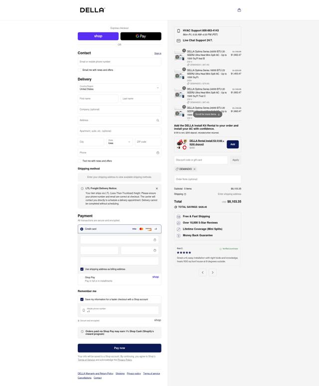 Della Home checkout page showing Della Home promo code box | Screenshot taken by SimplyCodes community member on Sep 12, 2025
