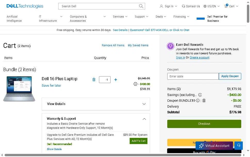 Dell Outlet checkout page showing Dell Outlet coupon code box | Screenshot taken by SimplyCodes community member on Sep 14, 2025