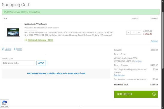 Dell Refurbished checkout page showing Dell Refurbished promo code box | Screenshot taken by SimplyCodes community member on Sep 1, 2025