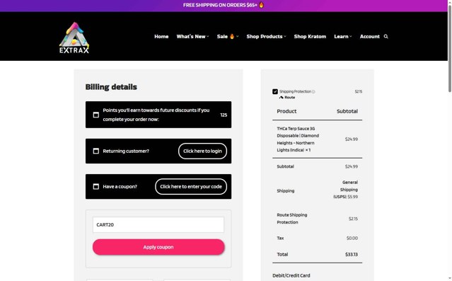 Delta Extrax checkout page showing Delta Extrax coupon code box | Screenshot taken by SimplyCodes community member on Jul 28, 2025