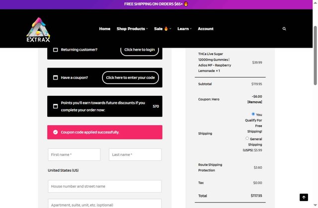 Delta Extrax checkout page showing Delta Extrax coupon code box | Screenshot taken by SimplyCodes community member on Aug 12, 2025