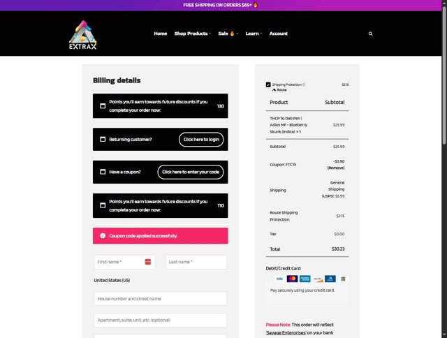 Delta Extrax checkout page showing Delta Extrax coupon code box | Screenshot taken by SimplyCodes community member on Aug 12, 2025