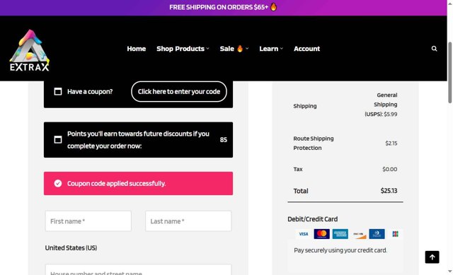 Delta Extrax checkout page showing Delta Extrax coupon code box | Screenshot taken by SimplyCodes community member on Aug 12, 2025
