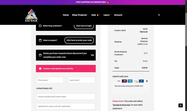 Delta Extrax checkout page showing Delta Extrax coupon code box | Screenshot taken by SimplyCodes community member on Sep 7, 2025