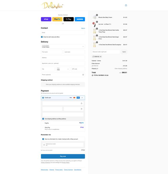 Deluvia checkout page showing Deluvia coupon code box | Screenshot taken by SimplyCodes community member on Sep 12, 2025