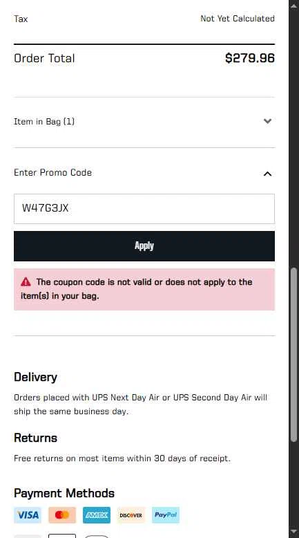 DeMarini checkout page showing DeMarini promo code box | Screenshot taken by SimplyCodes community member on Nov 2, 2025