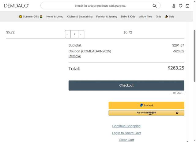Demdaco checkout page showing Demdaco coupon code box | Screenshot taken by SimplyCodes community member on Jul 17, 2025