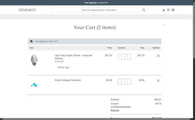 Demdaco checkout page showing Demdaco coupon code box | Screenshot taken by SimplyCodes community member on Jun 23, 2025