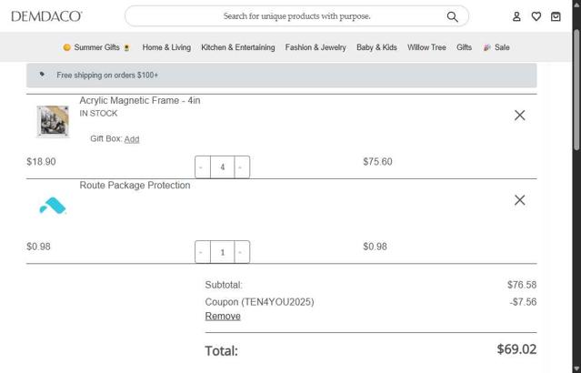 Demdaco checkout page showing Demdaco coupon code box | Screenshot taken by SimplyCodes community member on Aug 16, 2025