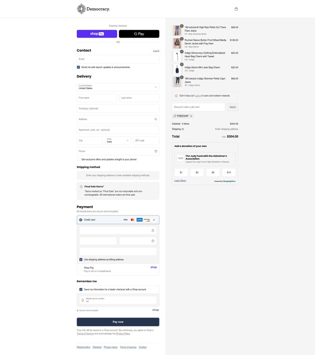 Democracy checkout page showing Democracy coupon code box | Screenshot taken by SimplyCodes community member on Aug 26, 2025