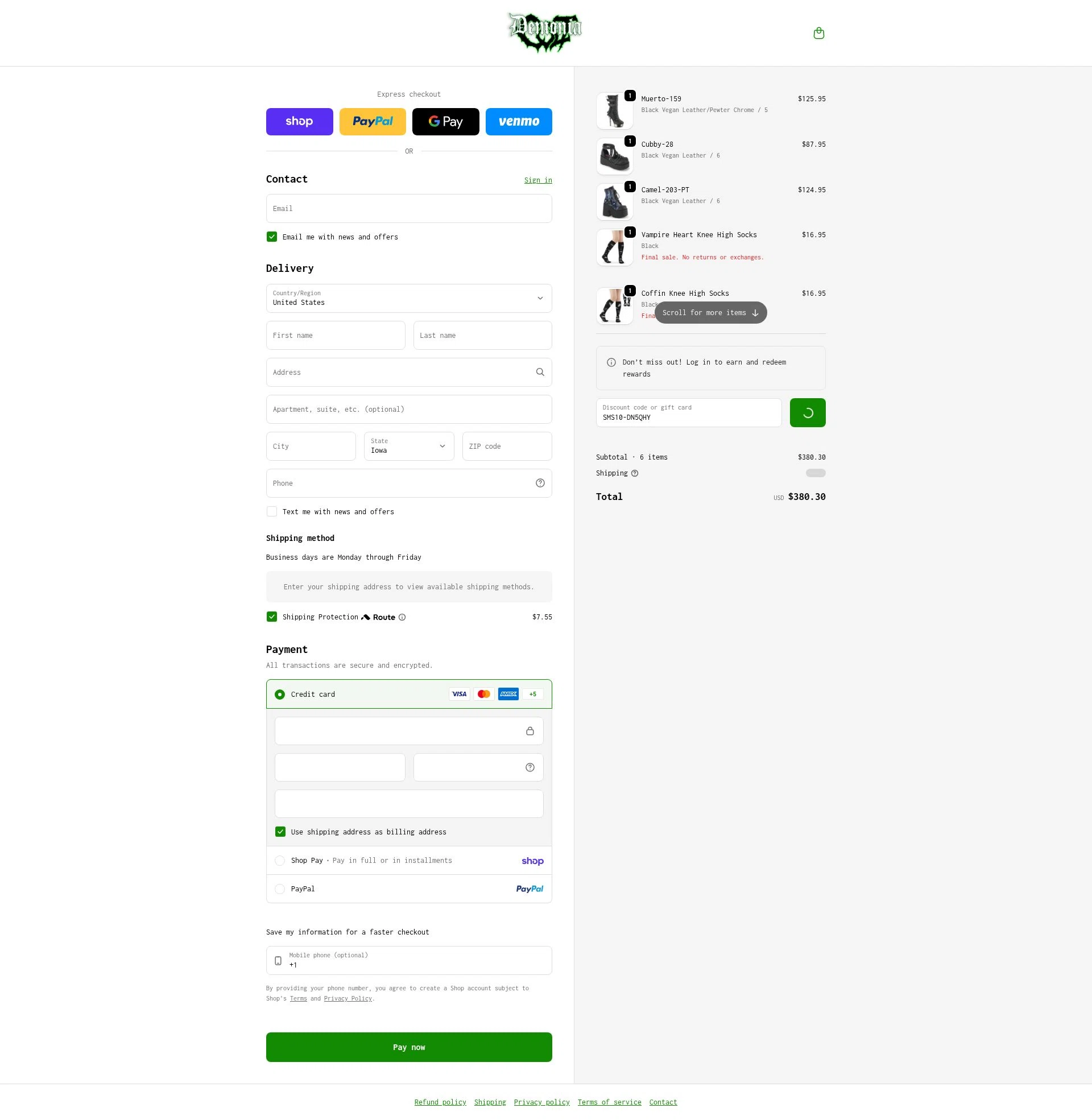 Demonia Cult checkout page showing Demonia Cult discount code box | Screenshot taken by SimplyCodes community member on Feb 15, 2026