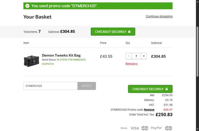 Demon Tweeks checkout page showing Demon Tweeks discount code box | Screenshot taken by SimplyCodes community member on Jun 2, 2025