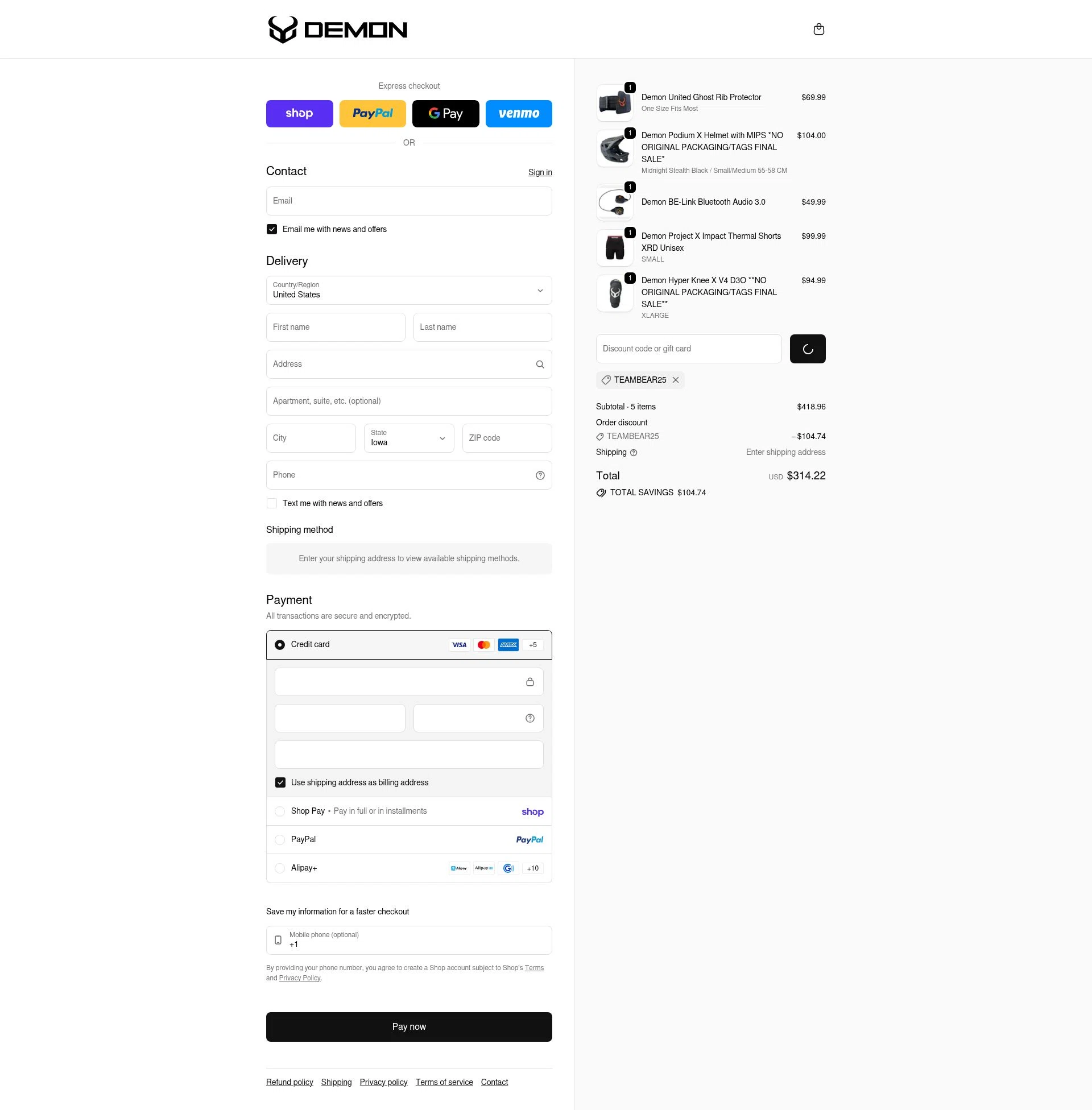 Demon United checkout page showing Demon United promo code box | Screenshot taken by SimplyCodes community member on Feb 18, 2026