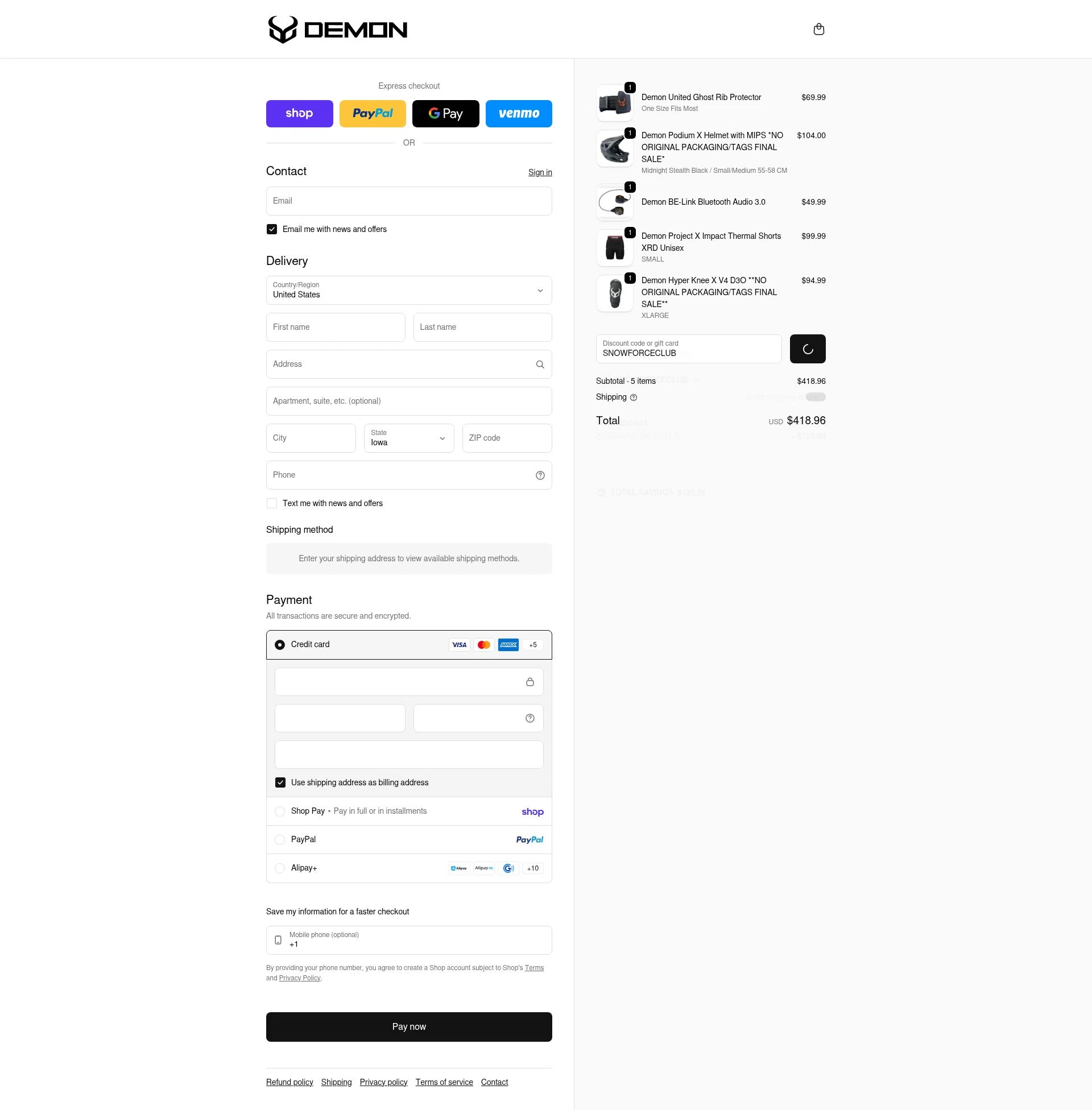 Demon United checkout page showing Demon United promo code box | Screenshot taken by SimplyCodes community member on Feb 18, 2026