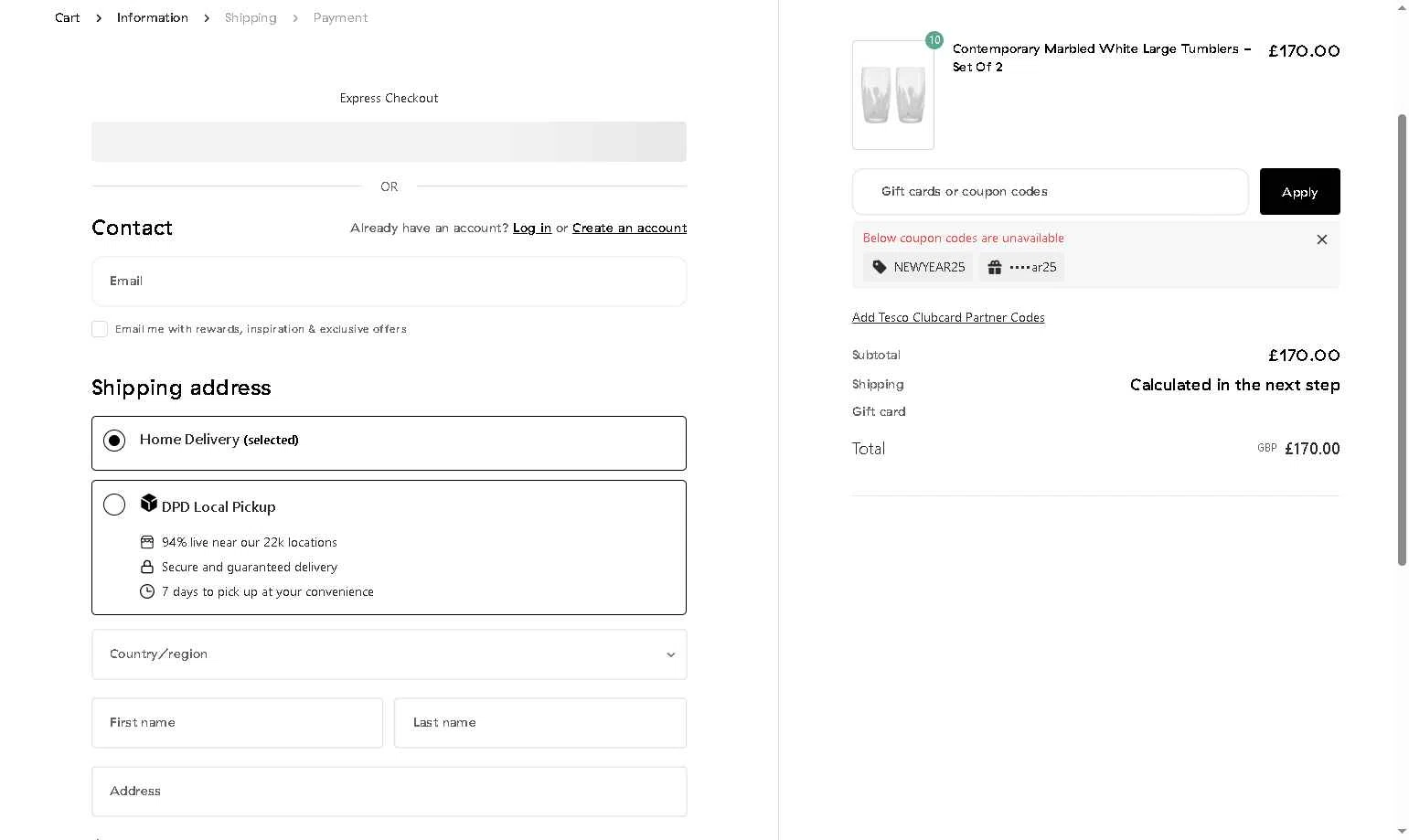 Denby Pottery checkout page showing Denby Pottery promo code box | Screenshot taken by SimplyCodes community member on Dec 15, 2025