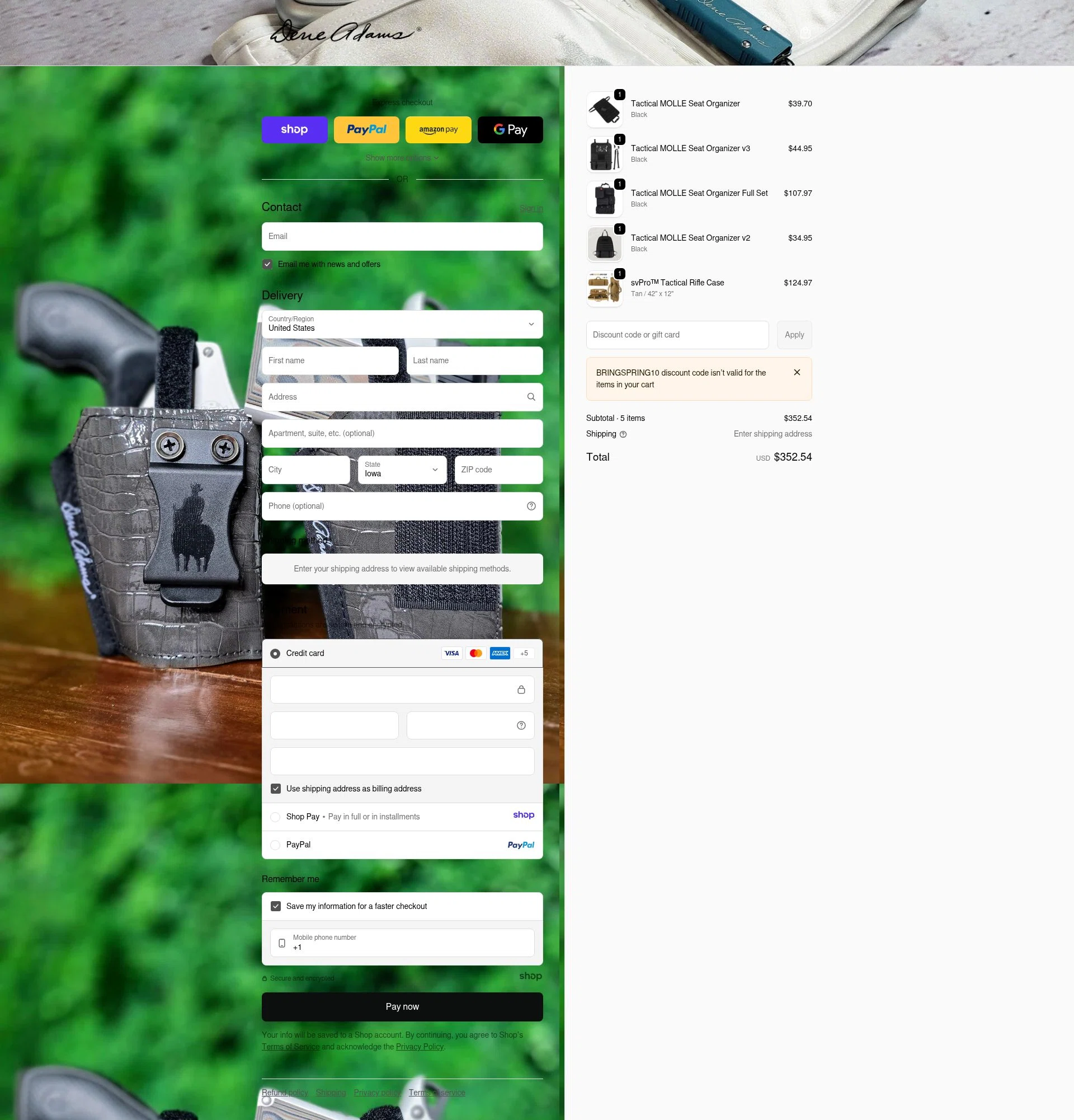 Dene Adams checkout page showing Dene Adams discount code box | Screenshot taken by SimplyCodes community member on Dec 28, 2025