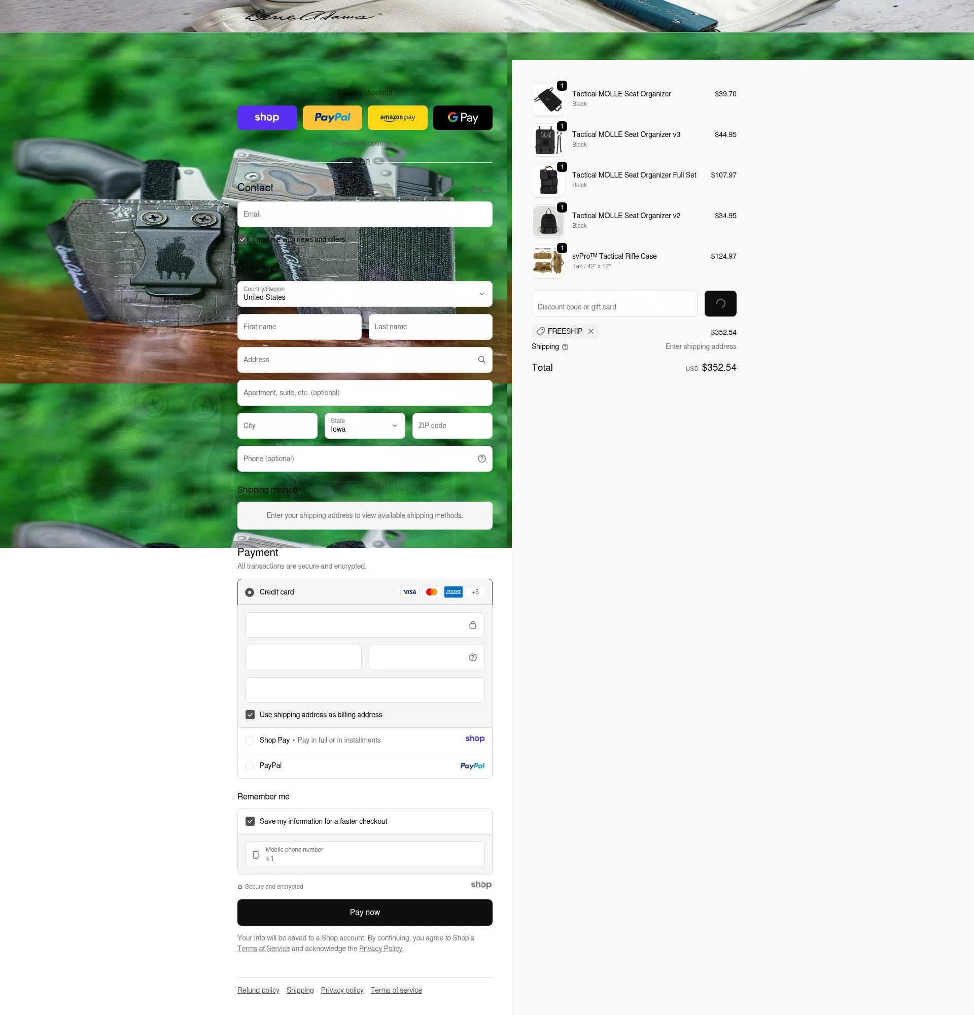 Dene Adams checkout page showing Dene Adams discount code box | Screenshot taken by SimplyCodes community member on Dec 28, 2025