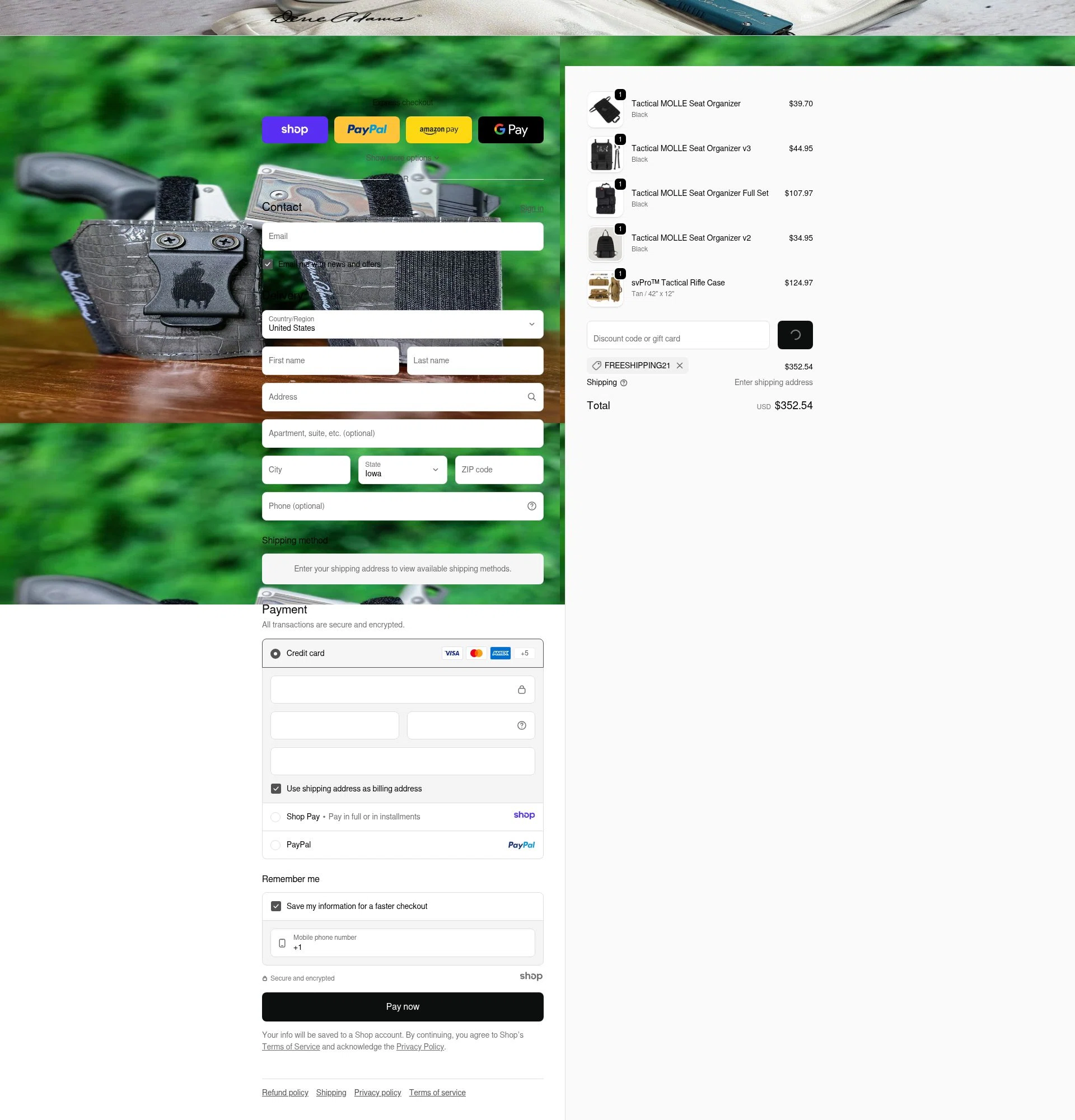 Dene Adams checkout page showing Dene Adams discount code box | Screenshot taken by SimplyCodes community member on Dec 28, 2025