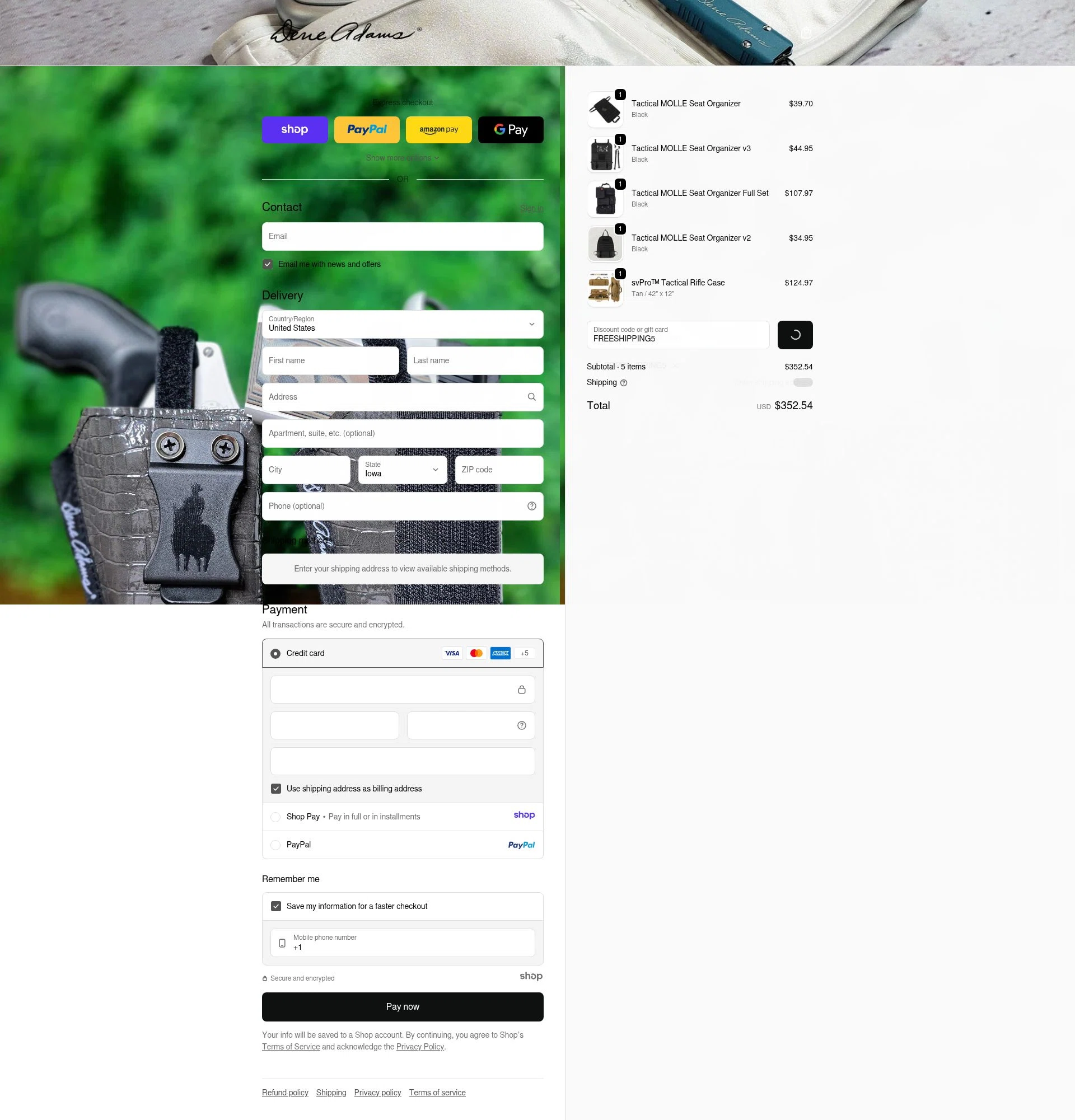 Dene Adams checkout page showing Dene Adams discount code box | Screenshot taken by SimplyCodes community member on Dec 28, 2025