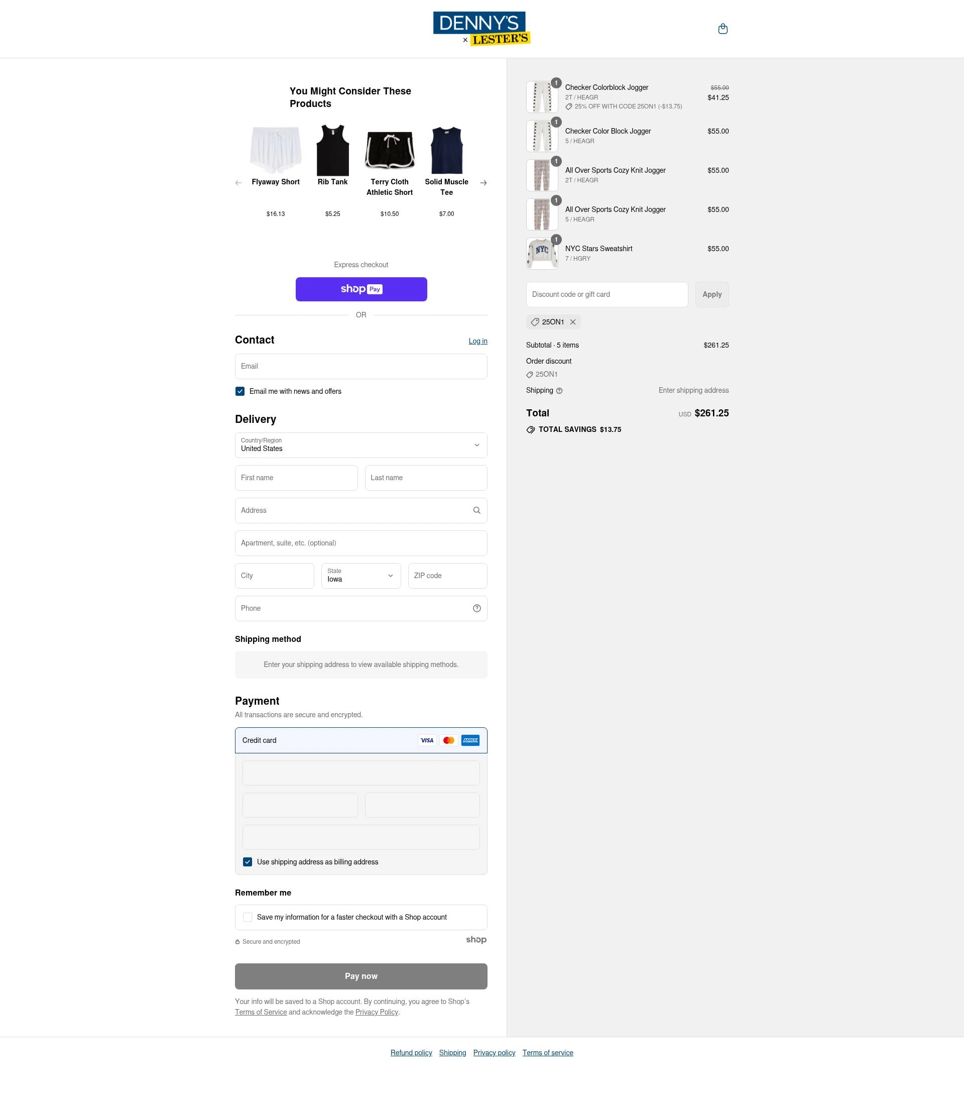 Denny's Apparel checkout page showing Denny's Apparel promo code box | Screenshot taken by SimplyCodes community member on Aug 16, 2025