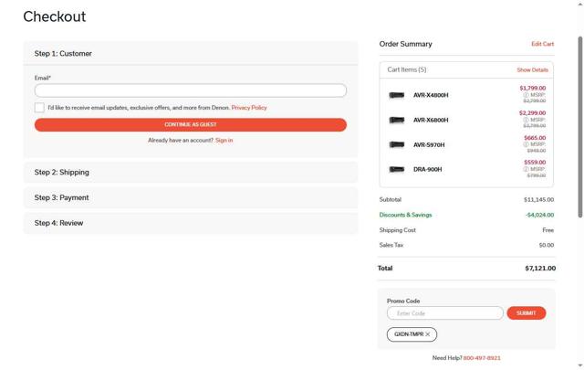 Denon checkout page showing Denon promo code box | Screenshot taken by SimplyCodes community member on Sep 5, 2025